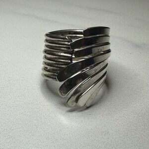 Vintage‎ Alpaca Silver Statement Ring Wide Band Adjustable Bohemian Jewelry